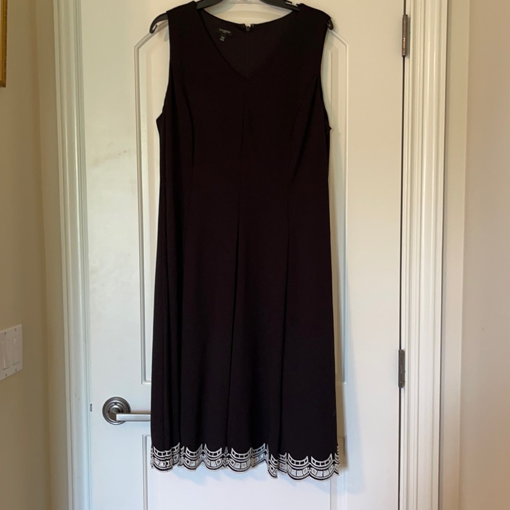 Talbots lovely black sleeveless dress with beautiful embroidery at the hemline